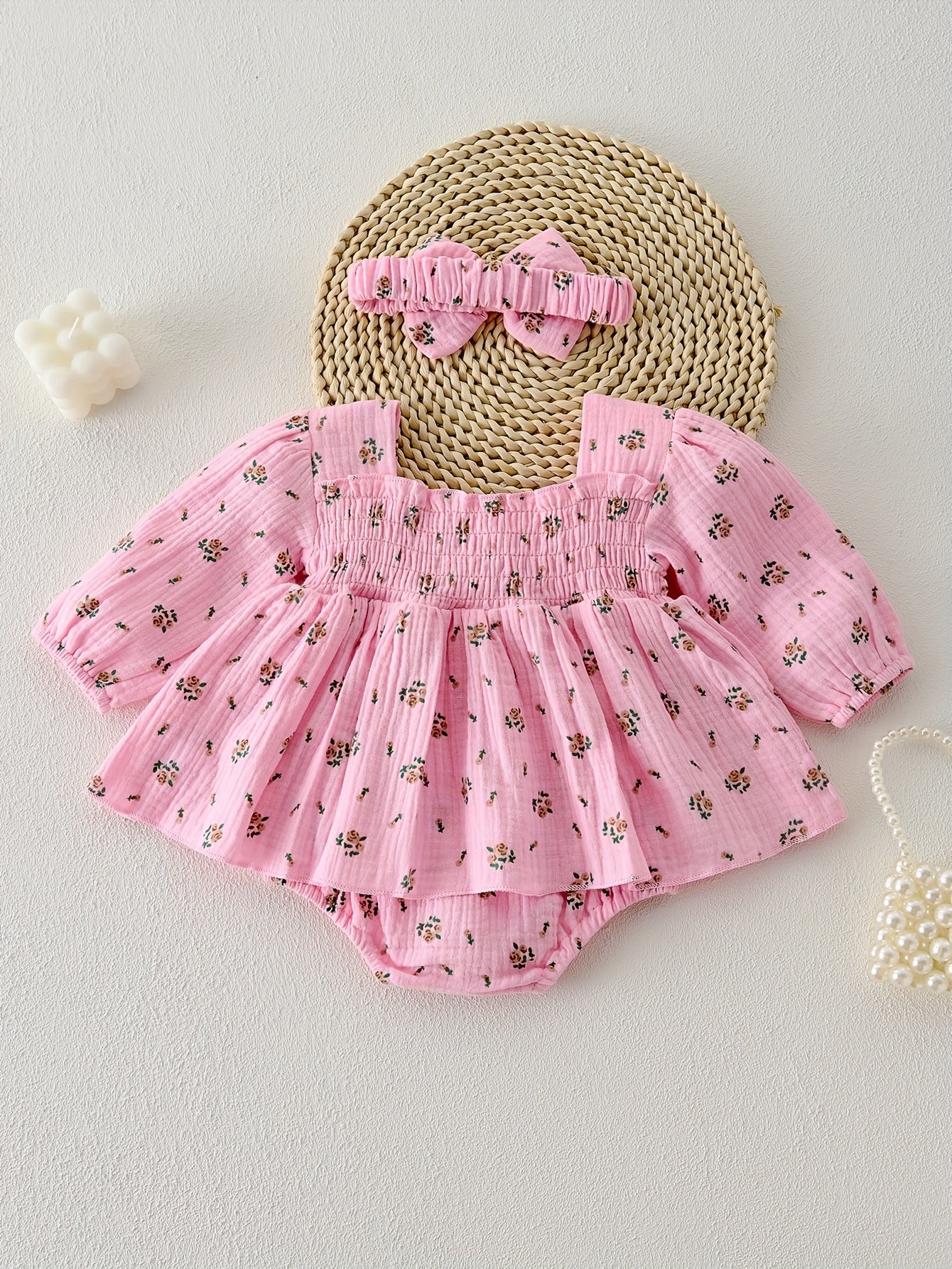 Baby Princess Dress with Small Floral Print And Climbing Suit
