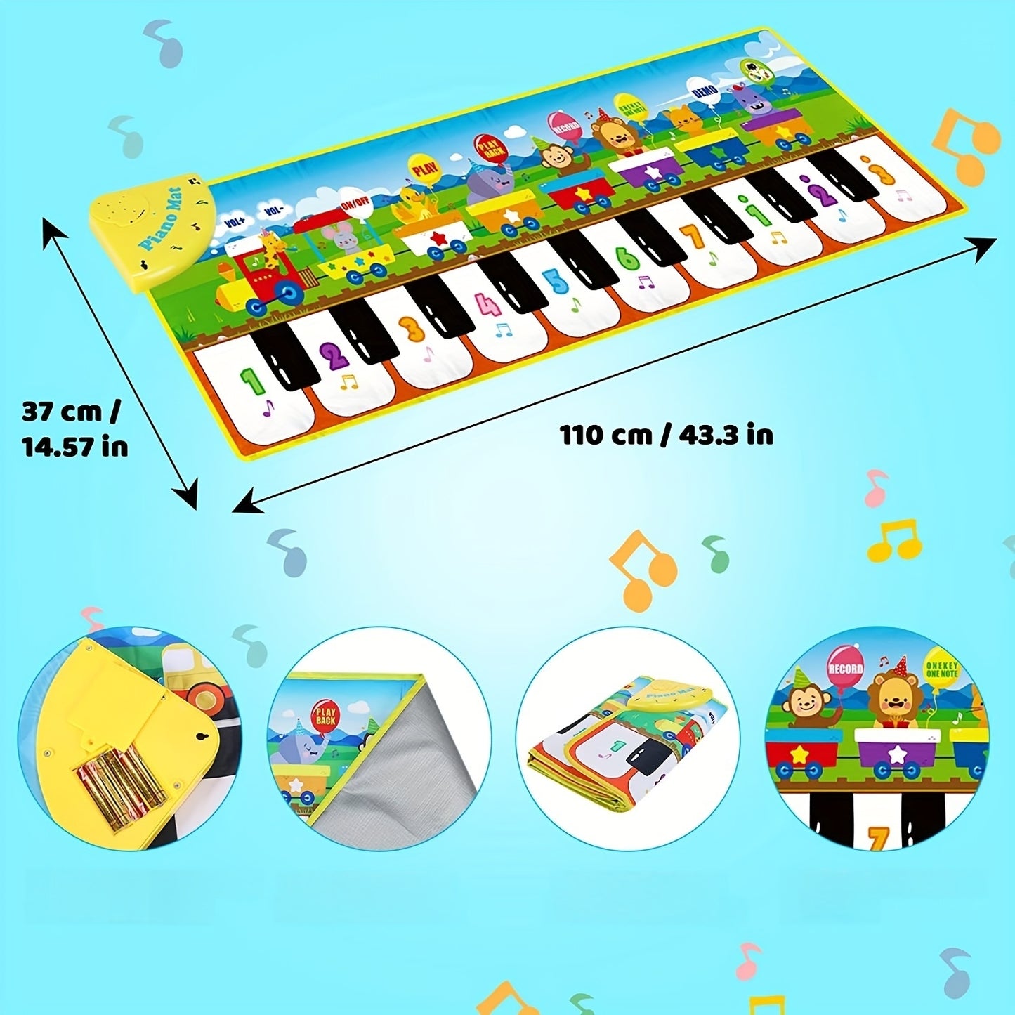 [Musical Piano Mat | Kids] 10 Songs | Musical Piano Mat for Kids, Floor Dance Toy | 8 Animal Sounds, 5 Modes, Children's Keyboard Blanket Music Touch Game Mat, Music Early Education Toy, Halloween Christmas Gift for Winter Ramadan Mubarak