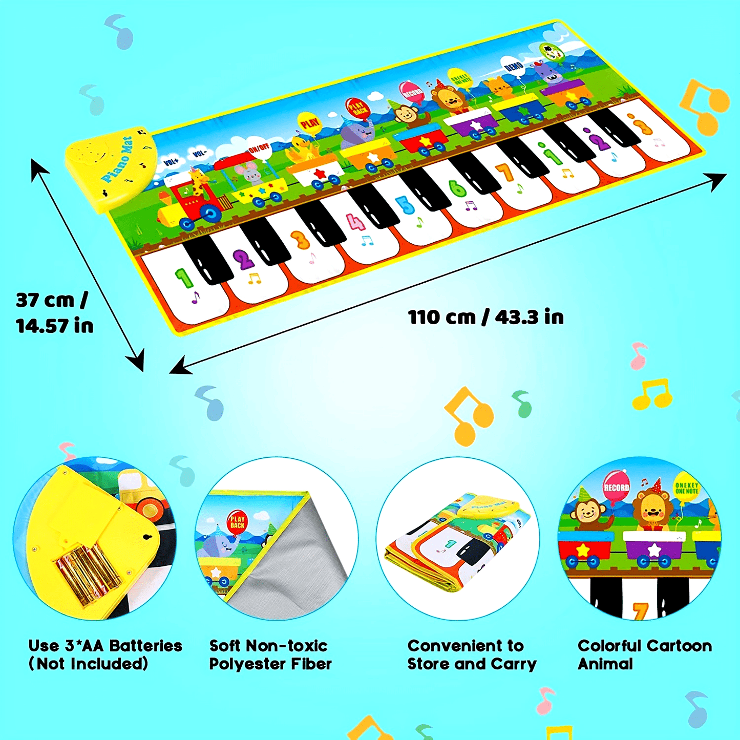 [Musical Piano Mat | Kids] 10 Songs | Musical Piano Mat for Kids, Floor Dance Toy | 8 Animal Sounds, 5 Modes, Children's Keyboard Blanket Music Touch Game Mat, Music Early Education Toy, Halloween Christmas Gift for Winter Ramadan Mubarak