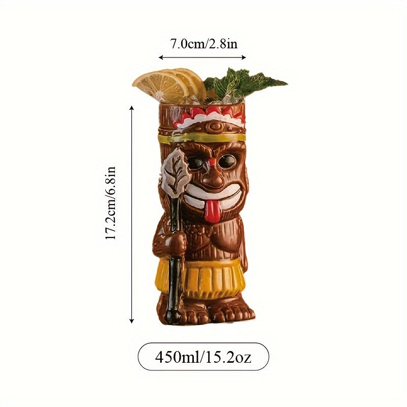[1pc Ceramic Tiki Mug] 1pc Hawaiian Ceramic Tiki Cocktail Mug | For Bar, Pub, Club, Restaurant, Home Use, Drinkware