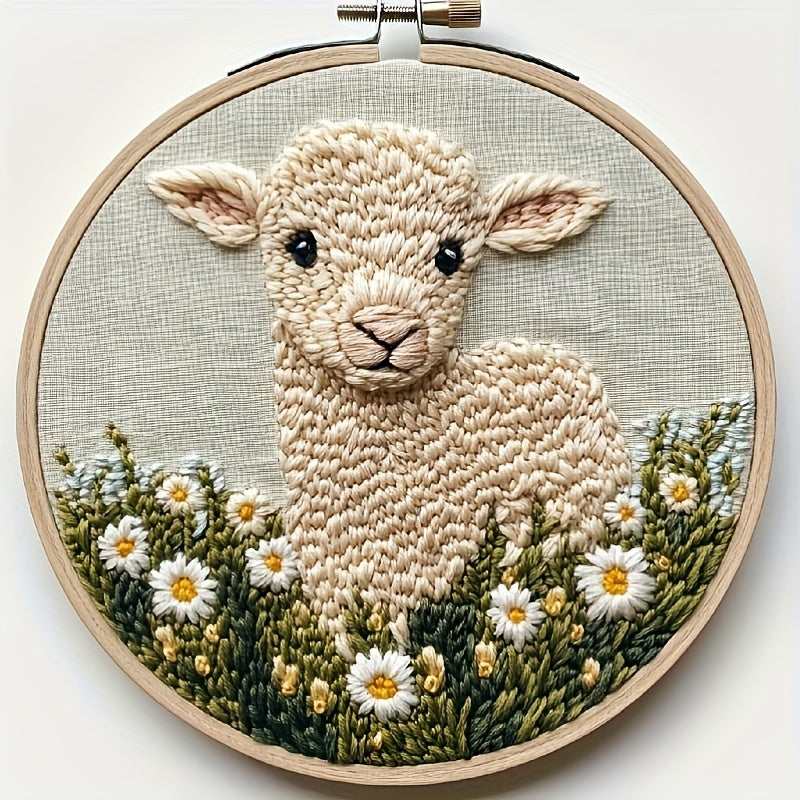 1pc Punch Needle Kit - Adult's Punch Stitching Set, Adorable Cartoon Animal with Daisy Flowers, DIY Needle Punch Kits for Art Crafts, Suitable for Handmade and Decoration, An Ideal Holiday Gift
