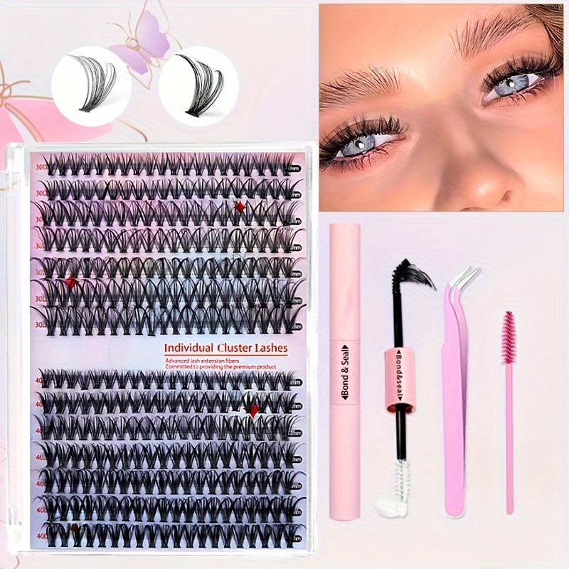 [DIY Lash Kit] 640/280pcs Extra Thick 30D40D50D DIY Lash Clusters Eyelash Extension Kit | 9-16mm Mixed Length Lashes, D Curl, Wispy Manga Lashes Look