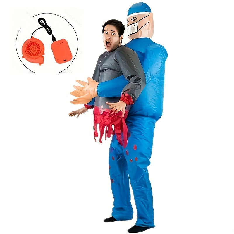 Spooky Halloween Inflatable Doctor Costume - Bloody Half-Body, USB Powered, Polyester Material, Scary Party Suit with Mask