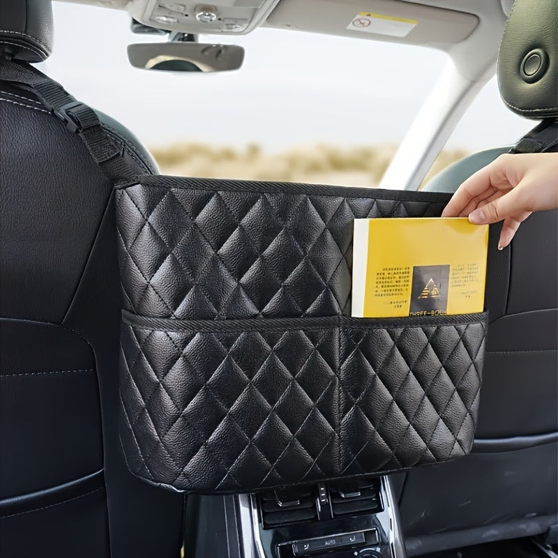 Spacious Luxury Faux Leather Car Seat Organizer - Hanging Mount Back Seat Storage with Multiple Compartments - Ideal for Family Cars, Travel & Daily Use