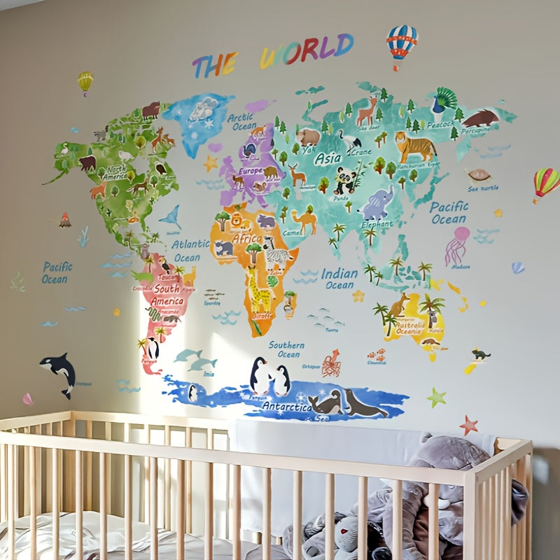 3pcs World Animal Distribution Decoration Map, Bedroom Decoration Wall Stickers