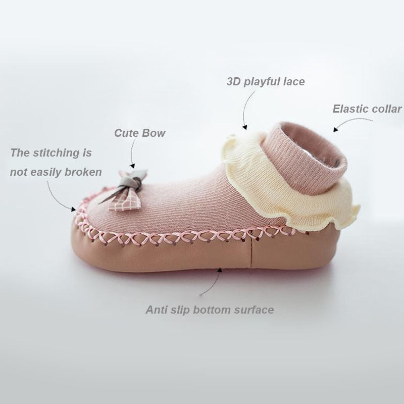 Spring And Autumn Cartoon Baby Leather Bottom Socks, Baby Toddler Floor Socks, Bowknot Non-slip Children's Soft Bottom Shoes Socks