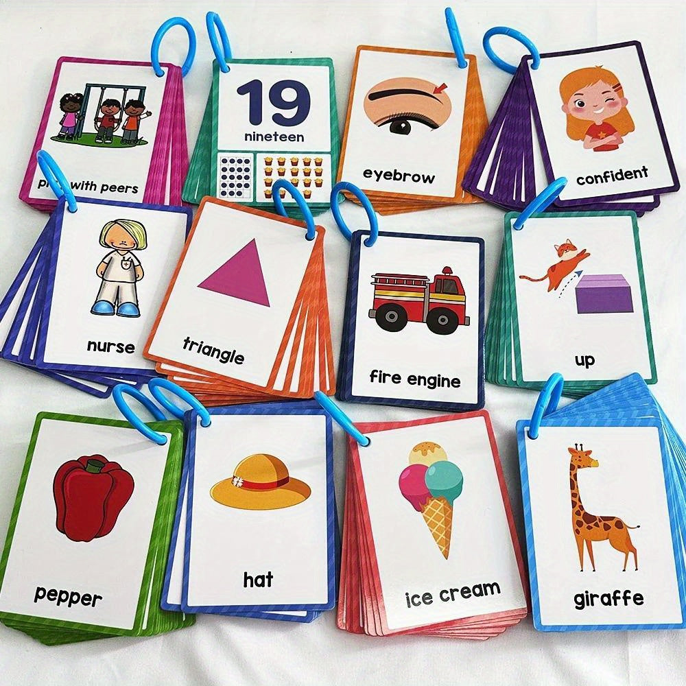 12 Themes Learning Flash Cards 386 English Words, Kids Toddler Colors, Shapes and Numbers, Learning Toys, Educational Preschool Flashcards Kindergarten Educational Toys School Supplies
