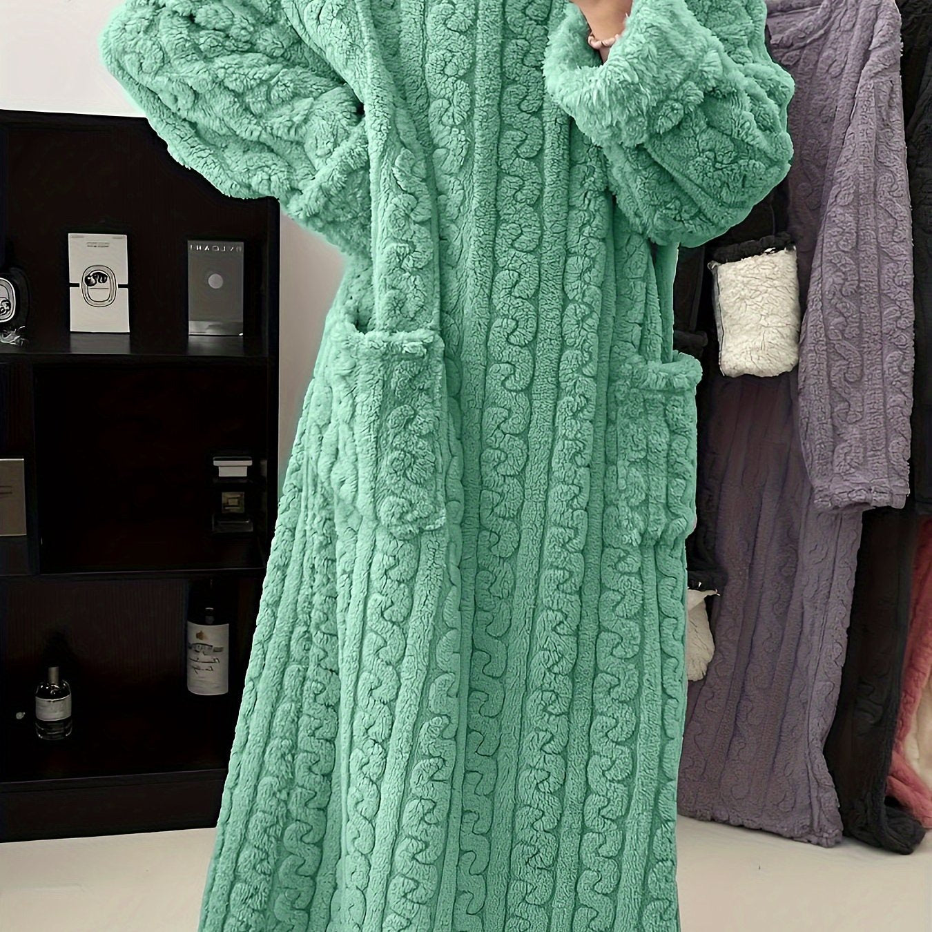 [Warm Fleece Nightgown] Warm Fleece-Lined Women's Long Sleeve Nightgown | Soft Plush Red Round Neck Machine Washable Cozy Pregnancy Pajama Dress for Fall & Winter, Maternity Pajamas, Casual Homewear