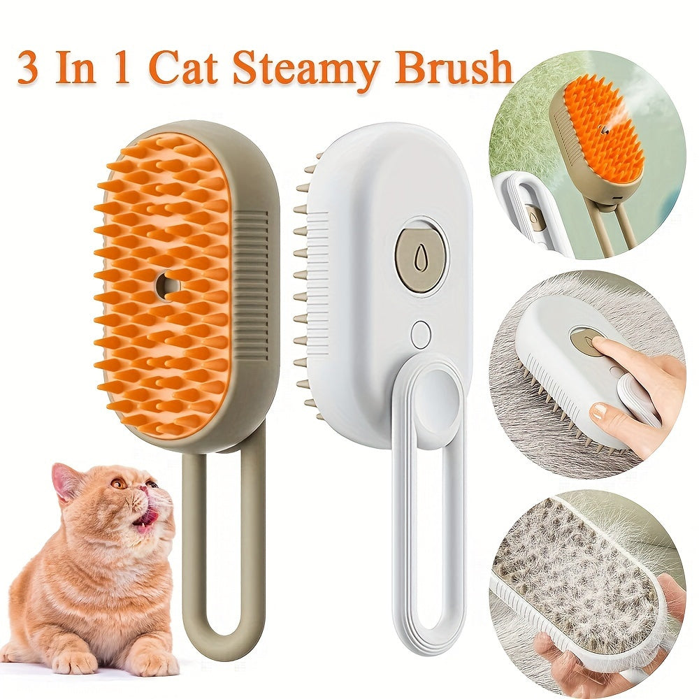 [3 In 1 Steamy Brush] 3 In 1 Cat Steamy Brush, Steamy Cat Brush | Cat Brush Massaging Comb, USB Recharging Pet Grooming Comb - for Removing Loose Hair & Massaging, Suitable for All Cats & Dogs, Perfect Gift for Pet Lovers