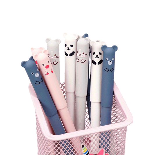 21pcs/set Erasable Bear Animal Gel Pens Easy to Erase 0.35mm Black and Blue Gel Pen Refills Animal Writing Stationery Office Supplies