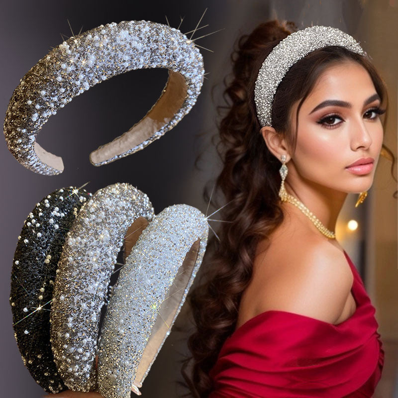 1pc Luxury Women Hair Band High Quality Rhinestone Imitation Pearl Broadside Headband New Fashion Hair Accessories Wonderful Retro Headwear Best Birthday Gift T1970