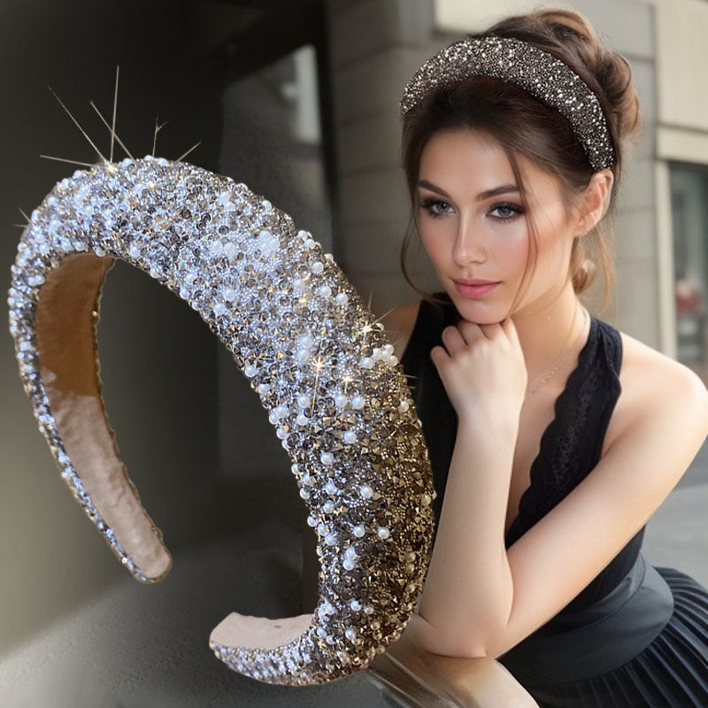 1pc Luxury Women Hair Band High Quality Rhinestone Imitation Pearl Broadside Headband New Fashion Hair Accessories Wonderful Retro Headwear Best Birthday Gift T1970
