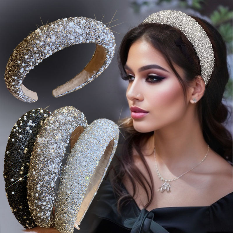 1pc Luxury Women Hair Band High Quality Rhinestone Imitation Pearl Broadside Headband New Fashion Hair Accessories Wonderful Retro Headwear Best Birthday Gift T1970
