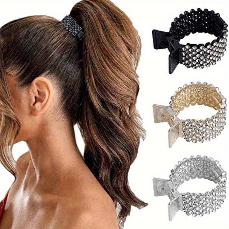 1.77Inch Small Hair Claw Clips For High Ponytail, Rhinestone Shark Hair Clips For Women Thick Long Hair(Pack Of 3)