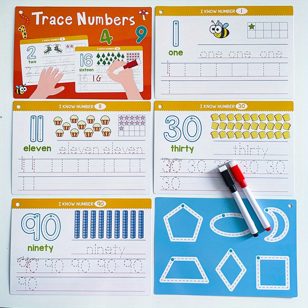 1 Set/2 Sets Trace And Wipe Educational Flash Cards Set, Alphabet Letters & Numbers With Phonics, Reusable Dry Erase Handwriting Practice Tool, ABC Learning Cards For Activities