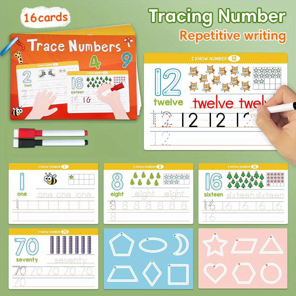 1 Set/2 Sets Trace And Wipe Educational Flash Cards Set, Alphabet Letters & Numbers With Phonics, Reusable Dry Erase Handwriting Practice Tool, ABC Learning Cards For Activities
