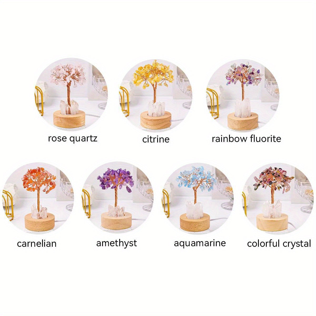 [Natural Quartz Crystal Nightlight] 1pc Natural Clear Quartz Crystal Chip Tree - USB Port Decorative Bedside Ambiance Nightlight