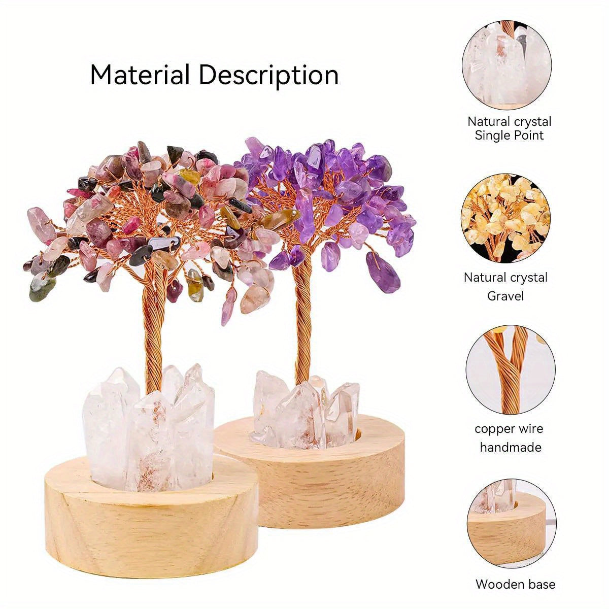 [Natural Quartz Crystal Nightlight] 1pc Natural Clear Quartz Crystal Chip Tree - USB Port Decorative Bedside Ambiance Nightlight