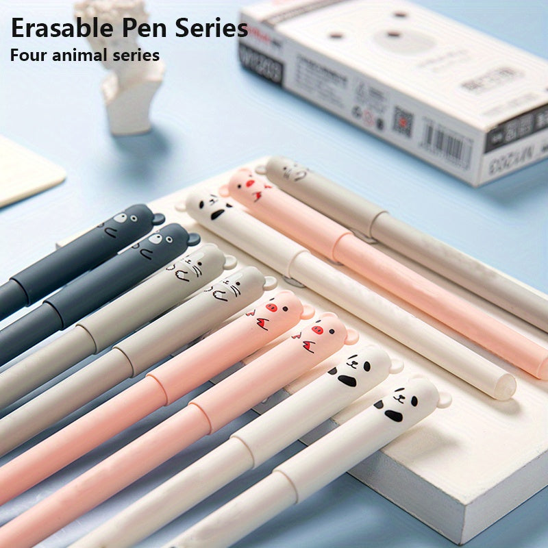 21pcs/set Erasable Bear Animal Gel Pens Easy to Erase 0.35mm Black and Blue Gel Pen Refills Animal Writing Stationery Office Supplies