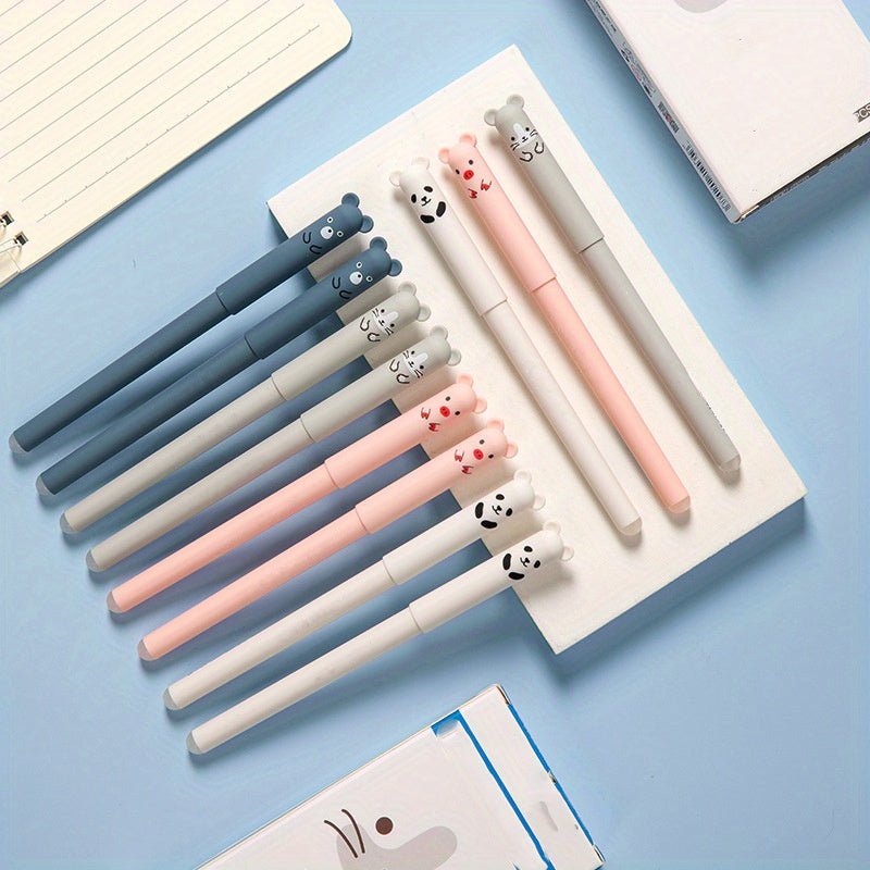 21pcs/set Erasable Bear Animal Gel Pens Easy to Erase 0.35mm Black and Blue Gel Pen Refills Animal Writing Stationery Office Supplies