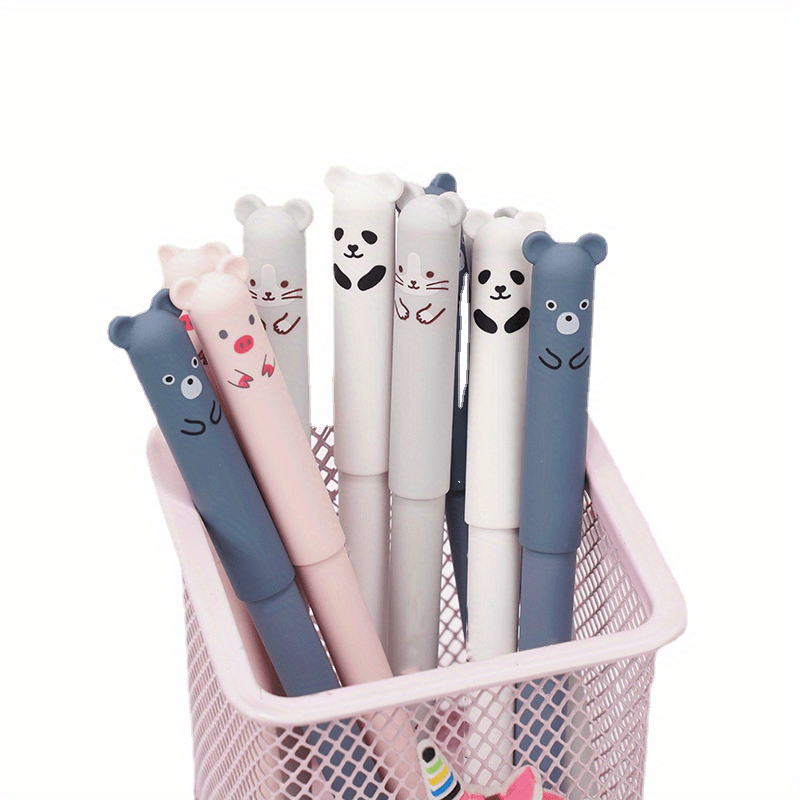 21pcs/set Erasable Bear Animal Gel Pens Easy to Erase 0.35mm Black and Blue Gel Pen Refills Animal Writing Stationery Office Supplies
