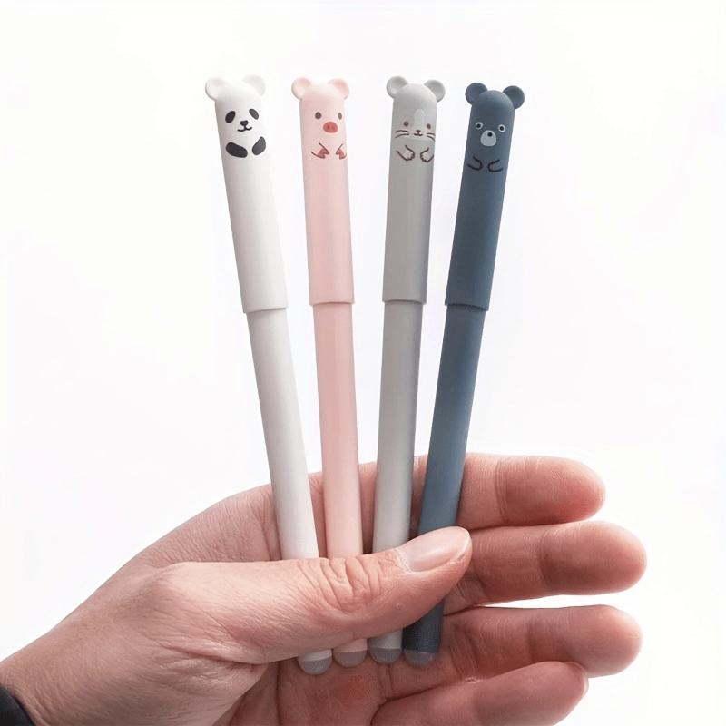 21pcs/set Erasable Bear Animal Gel Pens Easy to Erase 0.35mm Black and Blue Gel Pen Refills Animal Writing Stationery Office Supplies