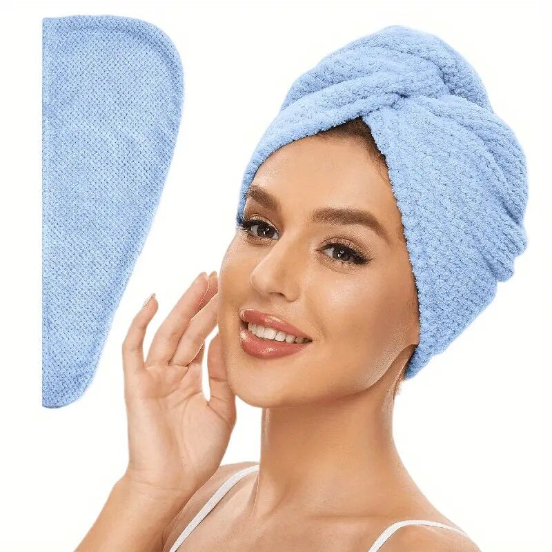2-Pack Super Absorbent Microfiber Hair Towels, 300GSM Soft Quick-Dry Hair Drying Cap for Normal Hair, Unscented Curl Enhancing Textured Hair Wrap Turban, Easy Button-Fastening Design for Bathroom Accessories