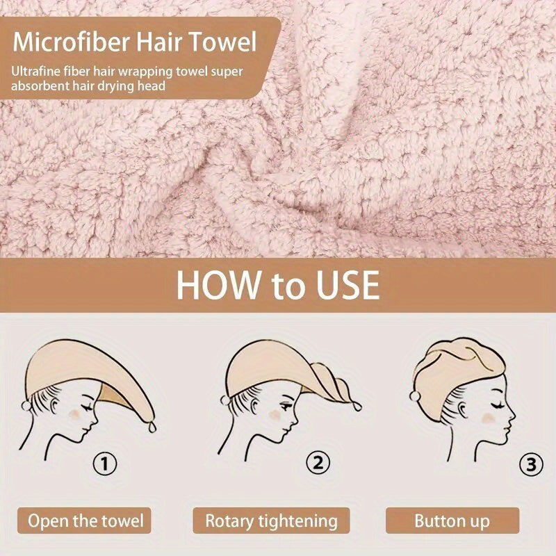 2-Pack Super Absorbent Microfiber Hair Towels, 300GSM Soft Quick-Dry Hair Drying Cap for Normal Hair, Unscented Curl Enhancing Textured Hair Wrap Turban, Easy Button-Fastening Design for Bathroom Accessories