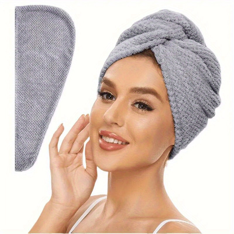 2-Pack Super Absorbent Microfiber Hair Towels, 300GSM Soft Quick-Dry Hair Drying Cap for Normal Hair, Unscented Curl Enhancing Textured Hair Wrap Turban, Easy Button-Fastening Design for Bathroom Accessories