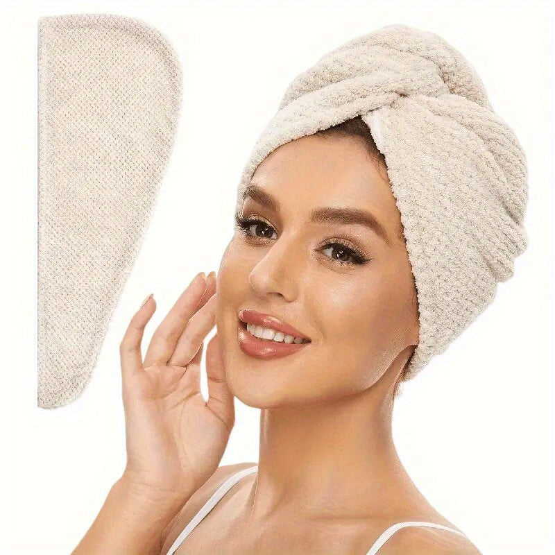 2-Pack Super Absorbent Microfiber Hair Towels, 300GSM Soft Quick-Dry Hair Drying Cap for Normal Hair, Unscented Curl Enhancing Textured Hair Wrap Turban, Easy Button-Fastening Design for Bathroom Accessories