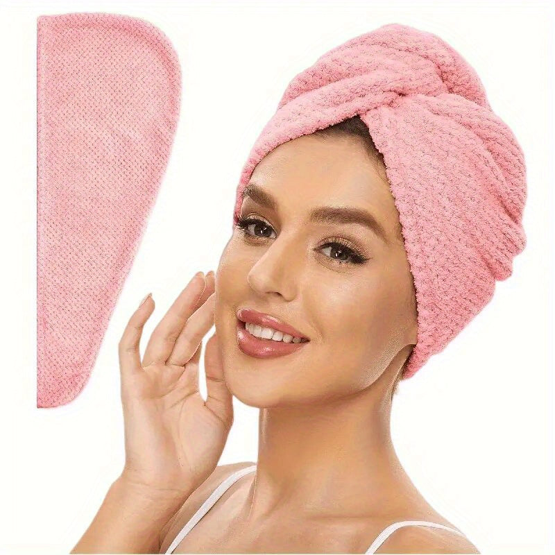 2-Pack Super Absorbent Microfiber Hair Towels, 300GSM Soft Quick-Dry Hair Drying Cap for Normal Hair, Unscented Curl Enhancing Textured Hair Wrap Turban, Easy Button-Fastening Design for Bathroom Accessories