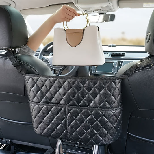 Spacious Luxury Faux Leather Car Seat Organizer - Hanging Mount Back Seat Storage with Multiple Compartments - Ideal for Family Cars, Travel & Daily Use