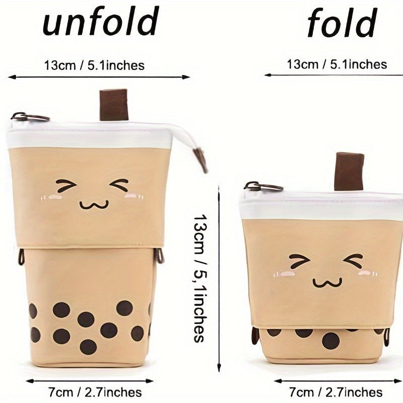 [Polyester Pencil Case] Durable Polyester 1pc Large Capacity Pencil Case | Smiling Face Design, Telescopic Extension, Spacious Stationery Holder for School, Office, Travel - Features Pens, Pencils & Erasers Compartments, Pencil Pouch