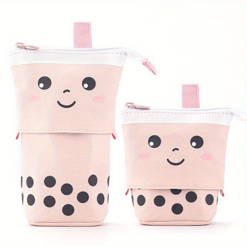 [Polyester Pencil Case] Durable Polyester 1pc Large Capacity Pencil Case | Smiling Face Design, Telescopic Extension, Spacious Stationery Holder for School, Office, Travel - Features Pens, Pencils & Erasers Compartments, Pencil Pouch