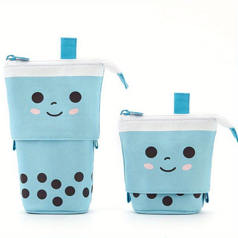 [Polyester Pencil Case] Durable Polyester 1pc Large Capacity Pencil Case | Smiling Face Design, Telescopic Extension, Spacious Stationery Holder for School, Office, Travel - Features Pens, Pencils & Erasers Compartments, Pencil Pouch