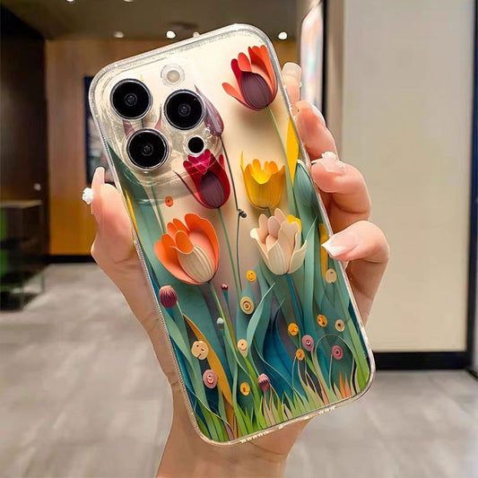[Artistic Phone Cover] Transparent Artistic 3D Floral Design Phone Cover for Iphone Models 16, 15, 14, 13, 12, 11, XS, XR, X, 8, 7, 6, 6S Plus, And Pro Max