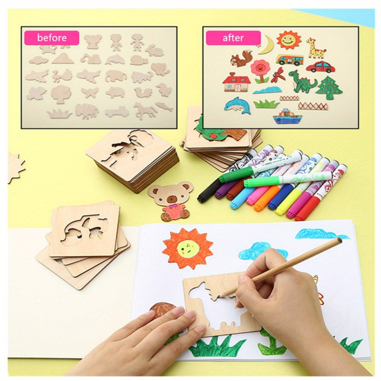 10pcs Educational Toys, Arts Crafts Setwooden Drawing Stencils Kit, Drawing Board Toys Coloring Puzzle, Christmas, Halloween Gaming Gift Thanksgiving