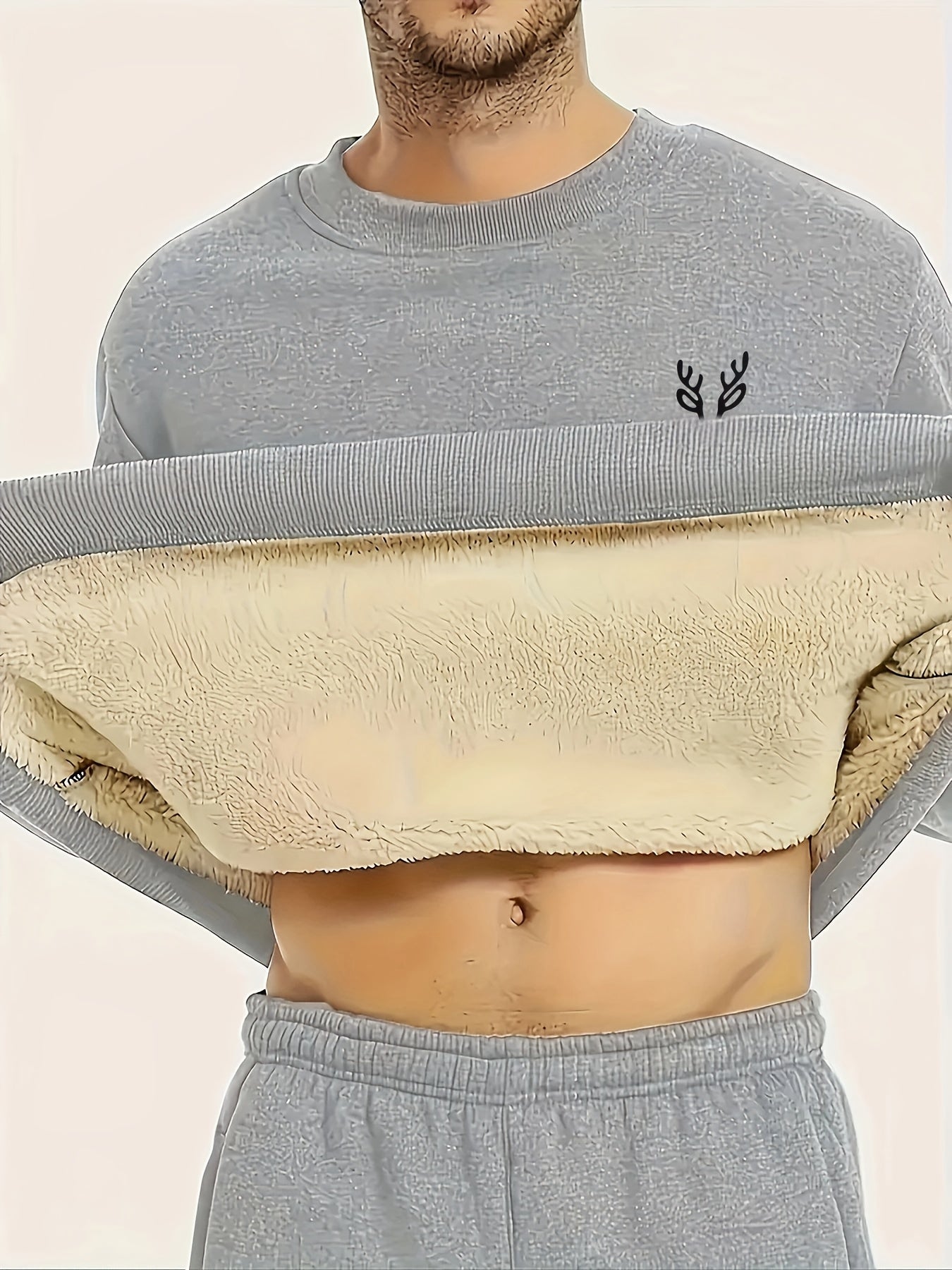 Men's Thermal Fleece-Lined Thickened Long Sleeve Sweatshirt - Maroon Animal Print Casual Round Neck Pullover, Machine Washable Winter Warm Top for Outdoor Sports & Casual Attire