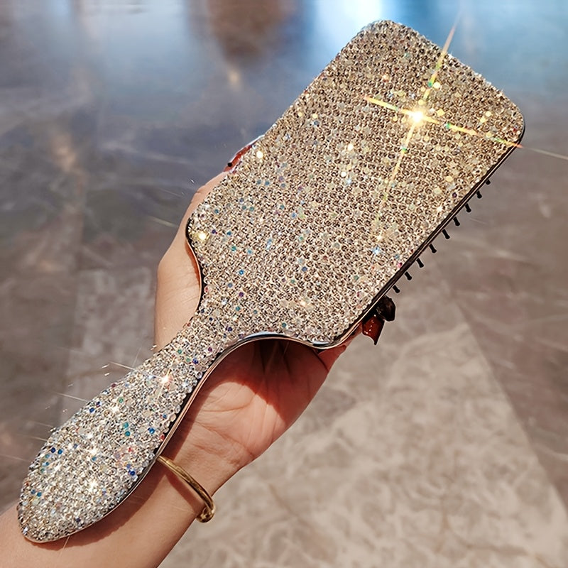 1pc White Diamond Air Cushion Comb for Curly Hair, Fluffy Styling, Dual-Use Wet and Dry Anti-static Massage Comb, Large Luxury Fashion Air Bag Comb with Full Diamond Design, Household, Personality Niche, Ladie
