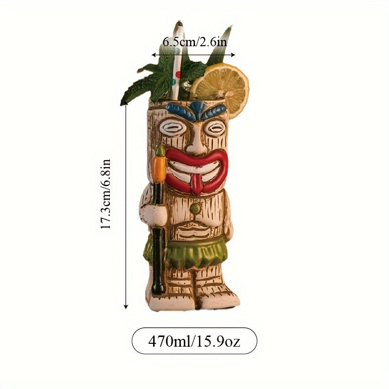 [1pc Ceramic Tiki Mug] 1pc Hawaiian Ceramic Tiki Cocktail Mug | For Bar, Pub, Club, Restaurant, Home Use, Drinkware