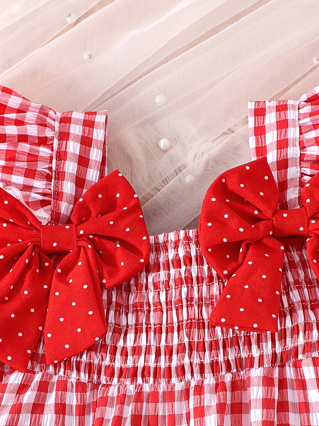 [Cute Summer Set] 2pcs Cute Summer Strawberry Top and Shorts Set | Ruffle Collar, Elastic Waist, Gingham Details, Playful Bow Accents - Outdoor Toddler Outfit