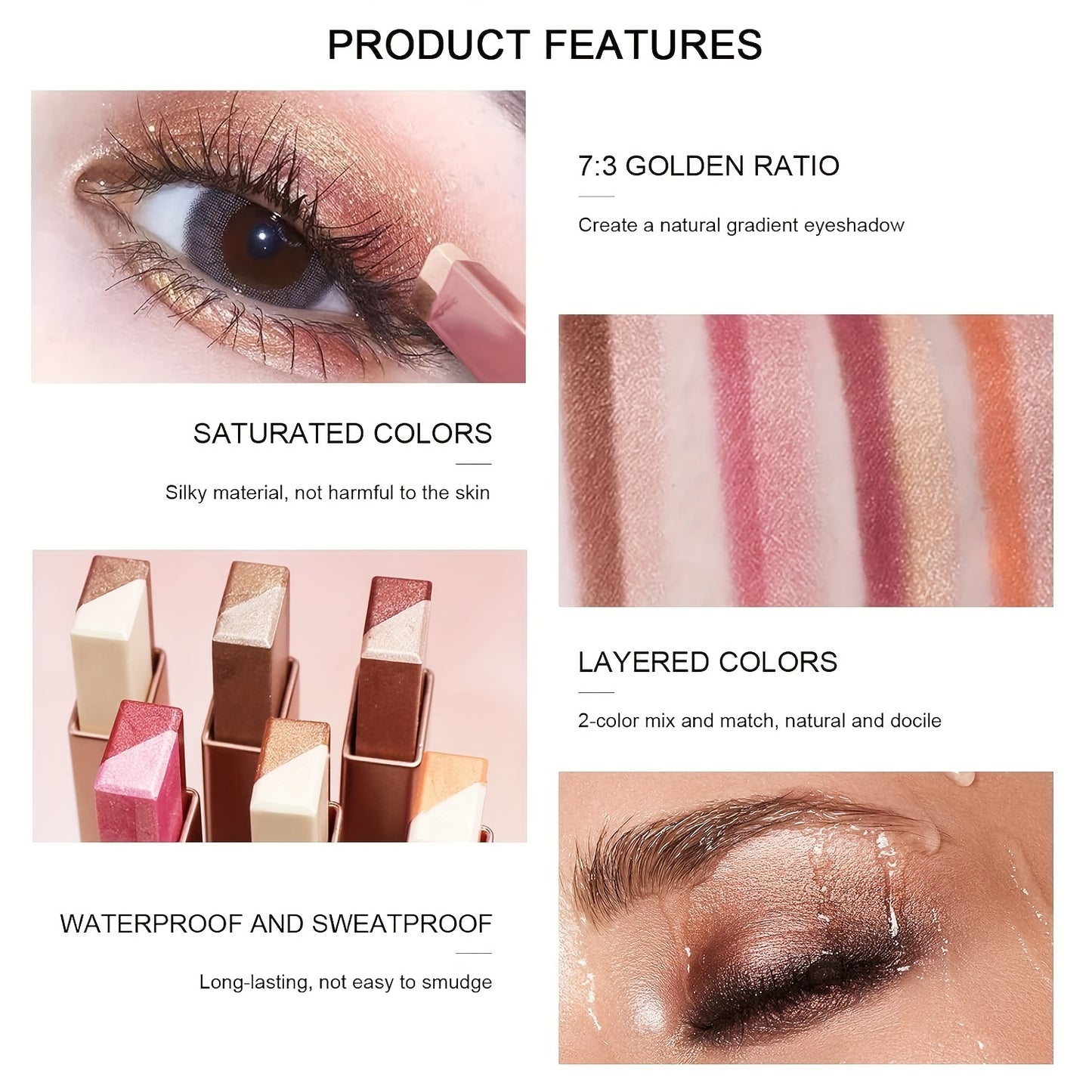 Waterproof Dual-Color 6pcs Eyeshadow Stick - Effortless Matte and Satin Finish - Smooth Application for Stunning Eye Makeup Perfect for Quick Daily Looks and Travel Convenience with Plant Squalane