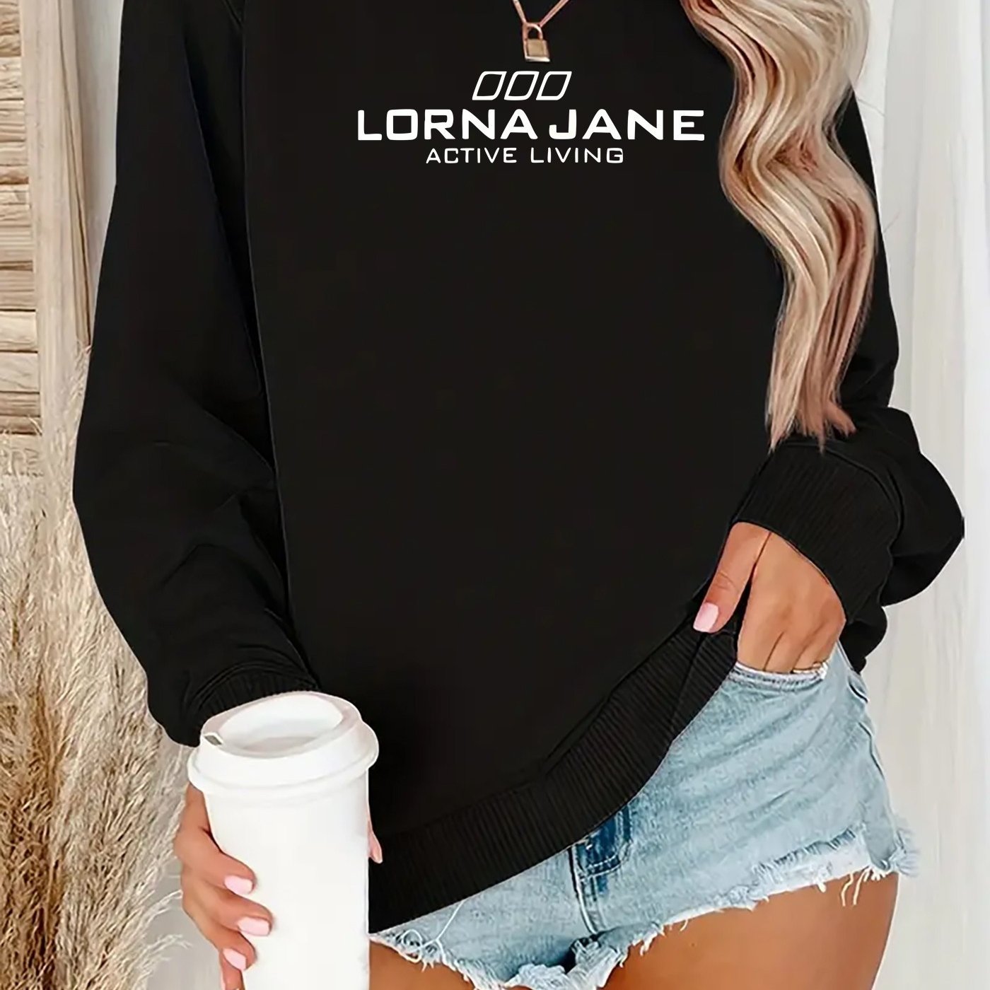 Women'S Green "Lorna Jane Living" Graphic Sweatshirt - Casual Long Sleeve Crewneck, Machine Washable Polyester, Perfect for Fall/Winter, Ladies Sweaters
