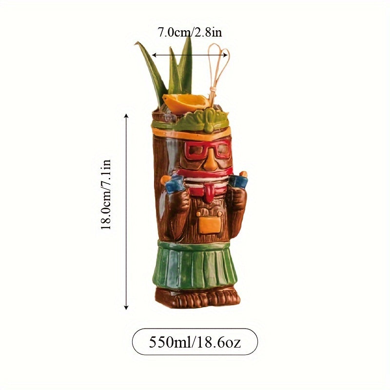 [1pc Ceramic Tiki Mug] 1pc Hawaiian Ceramic Tiki Cocktail Mug | For Bar, Pub, Club, Restaurant, Home Use, Drinkware