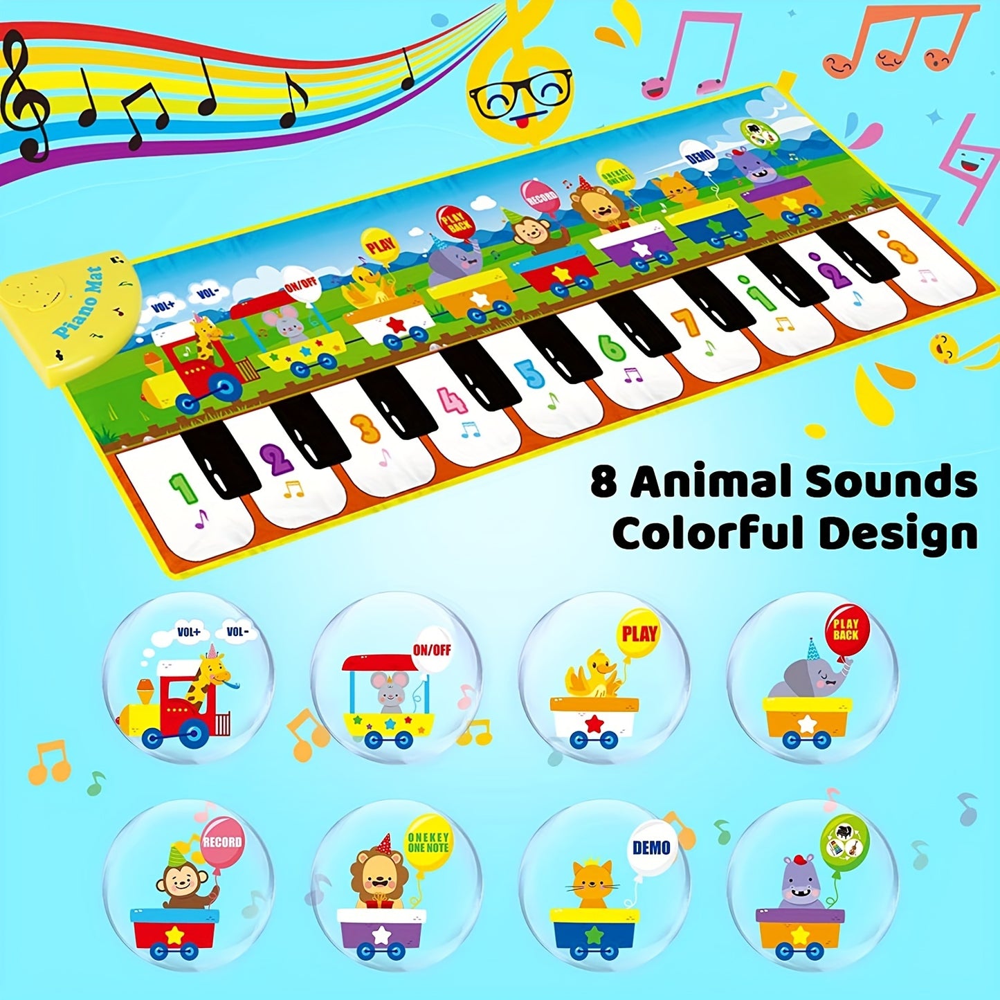 [Musical Piano Mat | Kids] 10 Songs | Musical Piano Mat for Kids, Floor Dance Toy | 8 Animal Sounds, 5 Modes, Children's Keyboard Blanket Music Touch Game Mat, Music Early Education Toy, Halloween Christmas Gift for Winter Ramadan Mubarak
