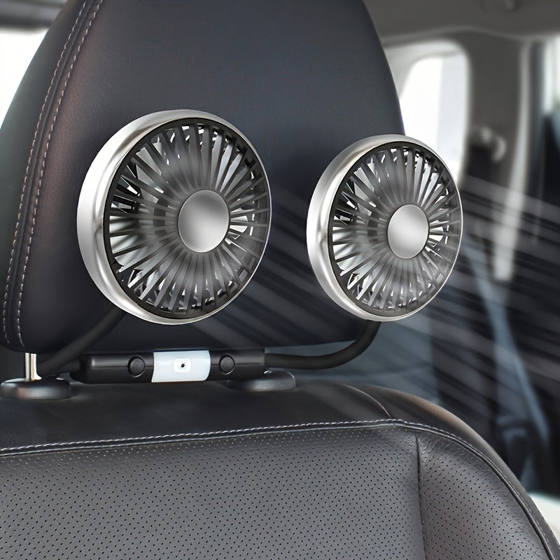 USB Car Back Seat Baby Fan, 2 Independent Heads, 360° Rotatable, 5V Quiet, Plastic, Exhaust, with Cord, for Sedan SUV RV Truck Van