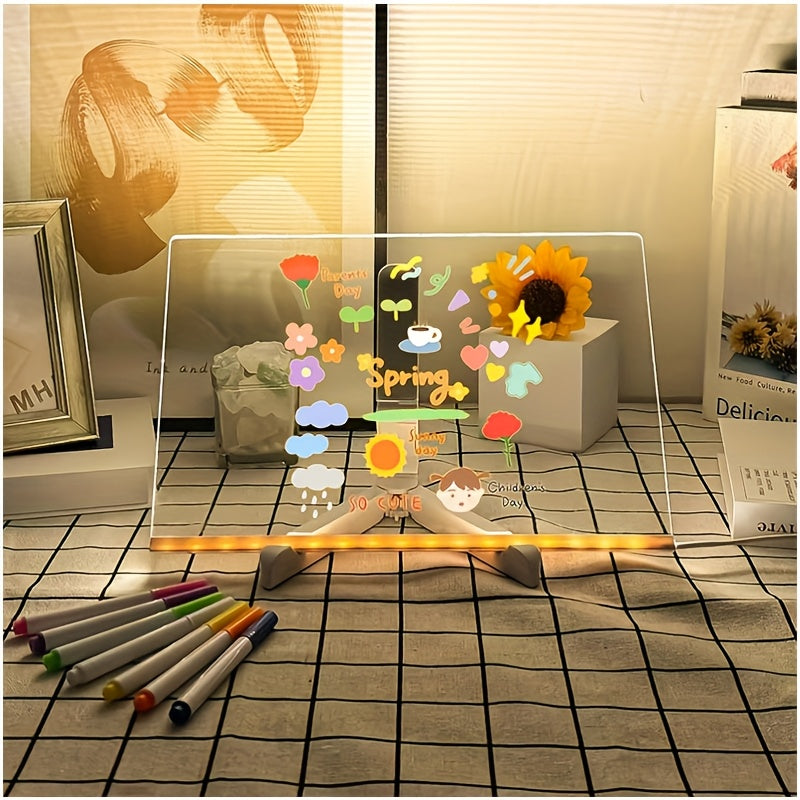 1pc Youngsters Light Up Acrylic Chalkboard Board with USB Powered Lamp - Multi-Purpose Drawing & Message Board for Bedroom Nightlight, No Battery Required, Transparent PMMA Material, Youngsters's Drawing Board|Colorful Board|Glossy Finish, Graffiti Board,