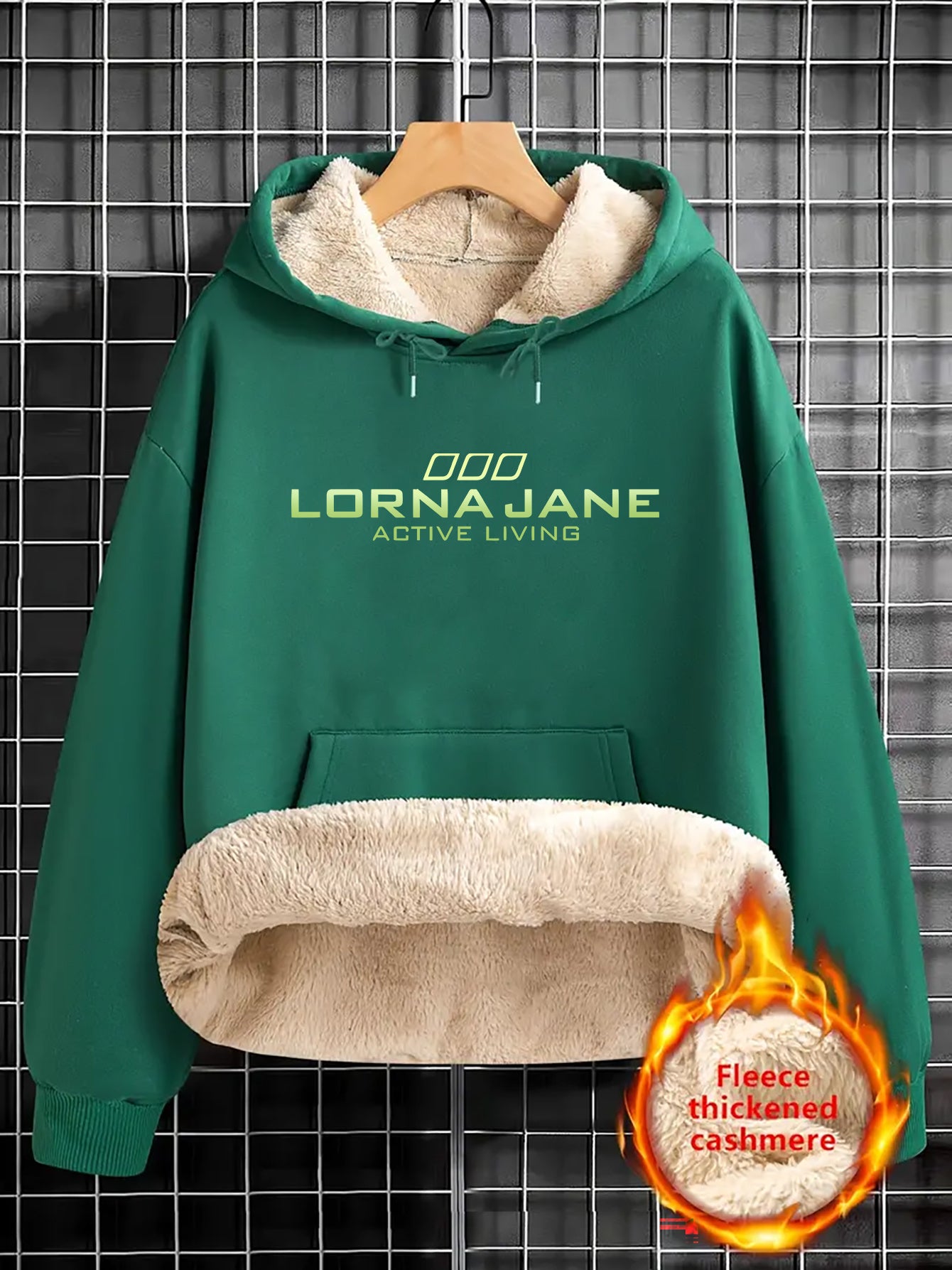 1pc Stylish Green "Lorna Jane" Letter Print Hoodie for Women - Cozy Long Sleeve Pullover with Pockets, Casual Fall/Winter Sweatshirt, Perfect Holiday Gift, Casual Wear Hoodie | Trendy Women'S Hoodie | Texture