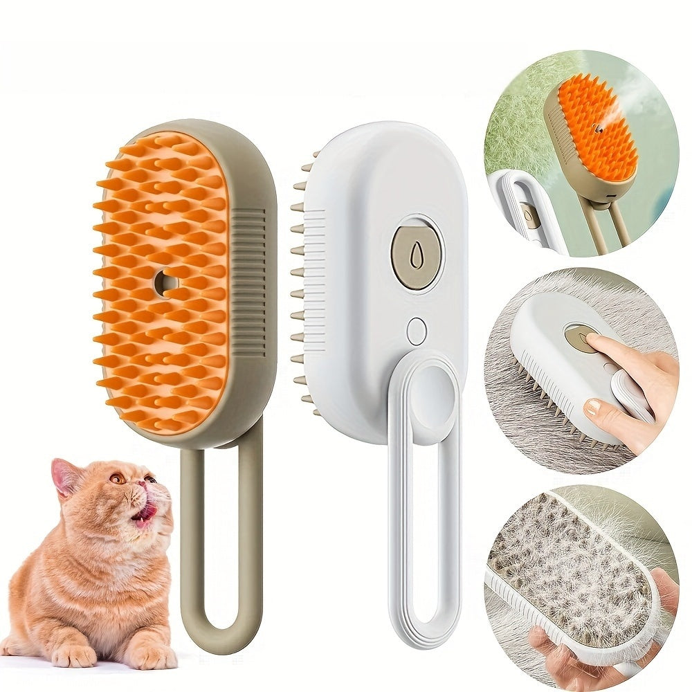 [3 In 1 Steamy Brush] 3 In 1 Cat Steamy Brush, Steamy Cat Brush | Cat Brush Massaging Comb, USB Recharging Pet Grooming Comb - for Removing Loose Hair & Massaging, Suitable for All Cats & Dogs, Perfect Gift for Pet Lovers