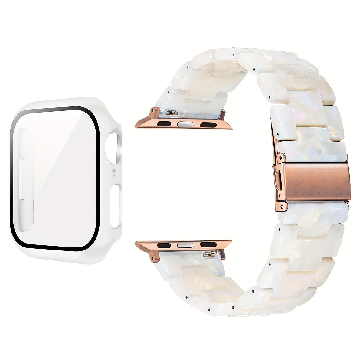 2-in-1 watch strap + screen protector case, stylish and lightweight resin watch strap compatible with stainless steel buckle, PC and resin material, suitable for iWatch 9 8 7 6 5 4 series, size: 40/41/44/45mm